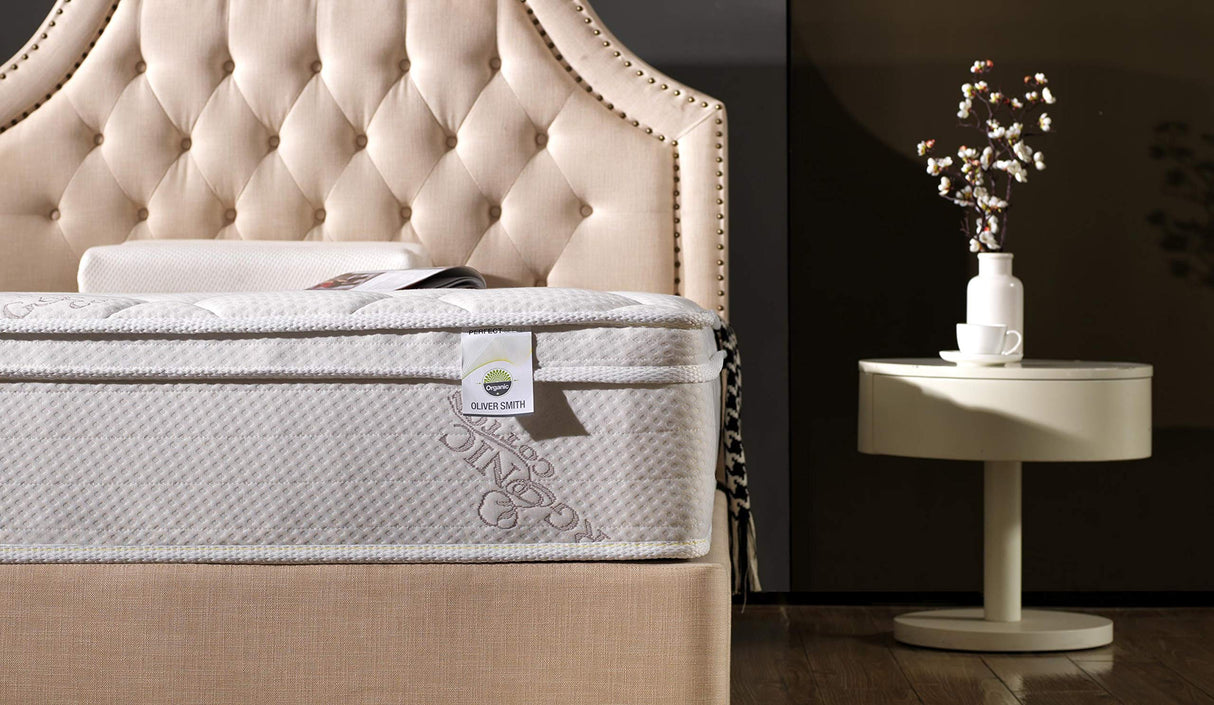 Organic Cotton - 12 Inch - Deluxe Sleep - Plush Euro Pillow Top - Cool Memory Foam & Pocket Spring Mattress