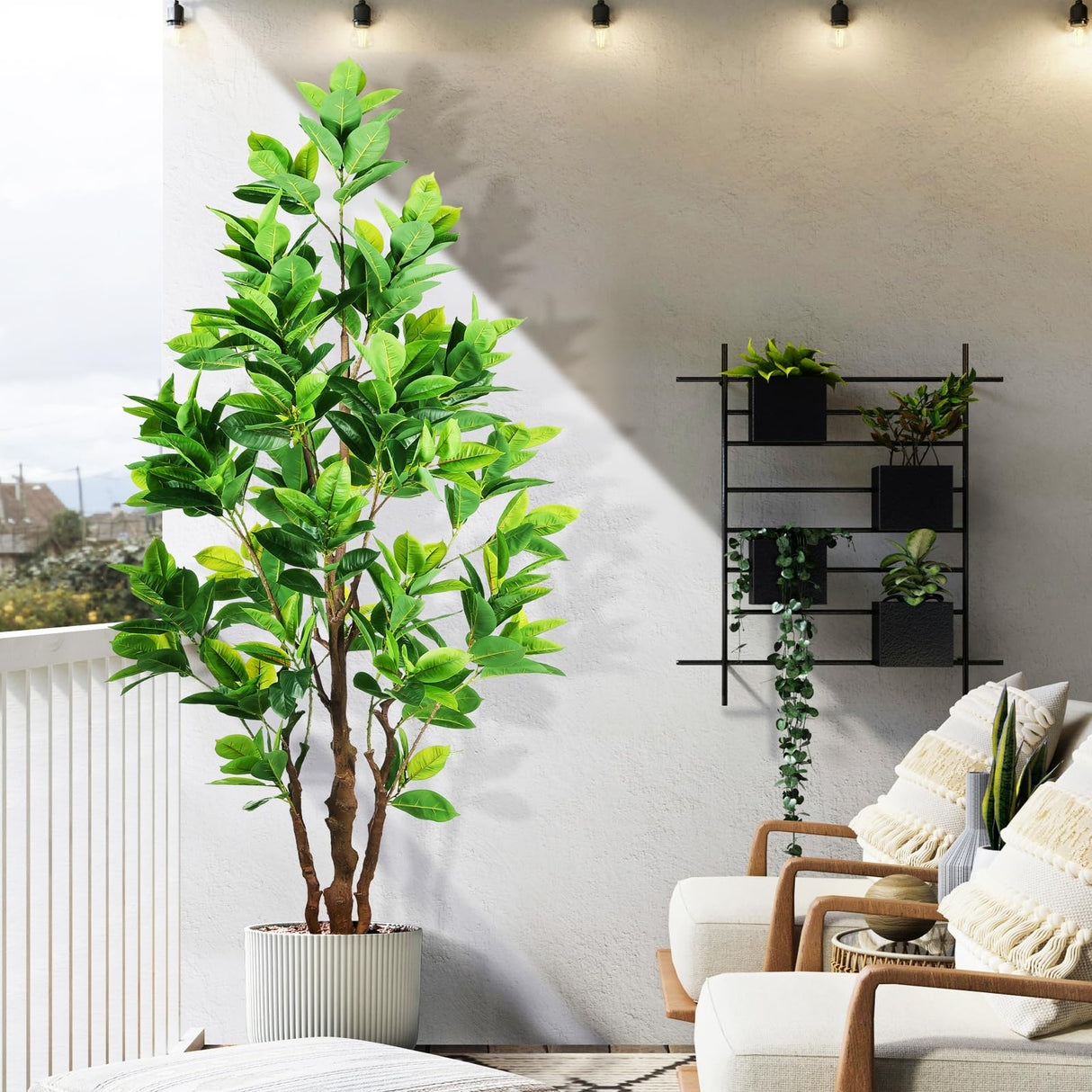 7.2ft Artificial Rubber Tree (85in) with Plastic Nursery Pot Fake Tree