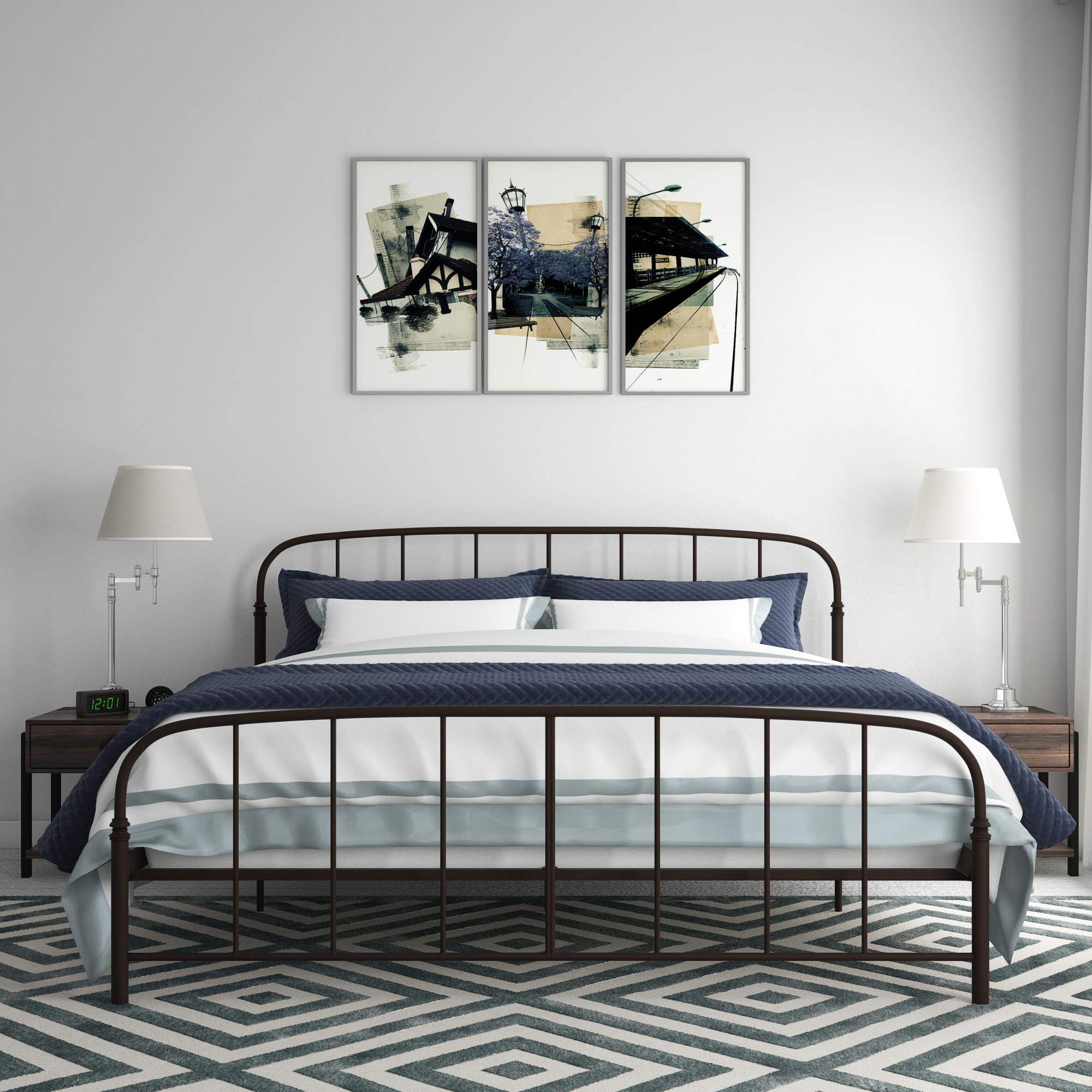 Lafayette Metal Platform Bed with Rustic Style Curved Headboard and Footboard