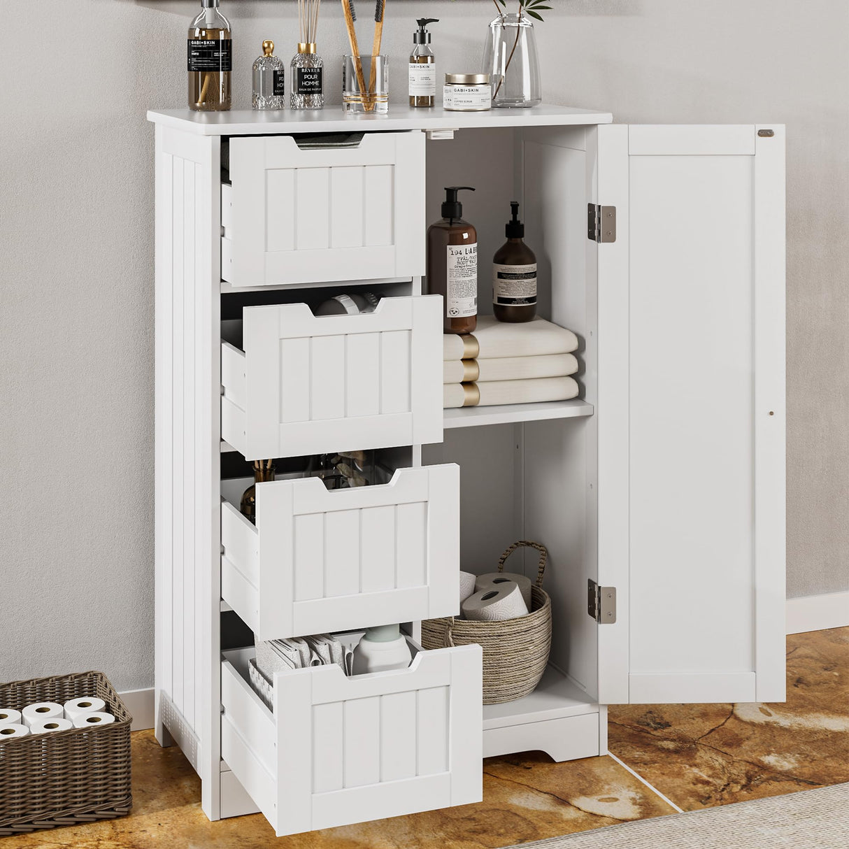 Bathroom Storage Cabinet, Small Kitchen Pantry Storage Cabinet with Drawers, Pantry