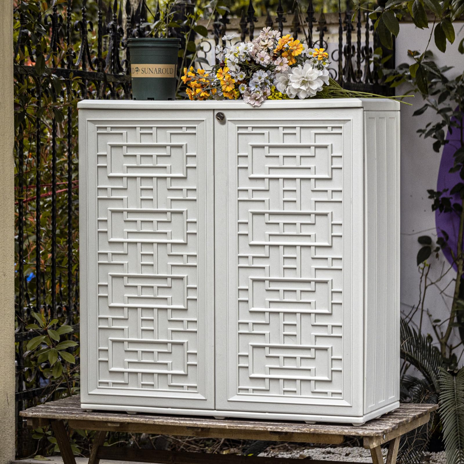 Outdoor Storage Cabinet Waterproof with Shelf, Off White Plastic Outdoor Cabinets
