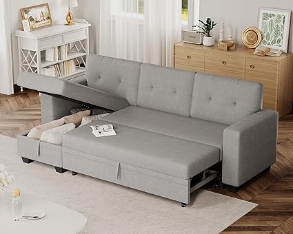 Modern Linen Upholstered Convertible Folding Futon Sofa Bed