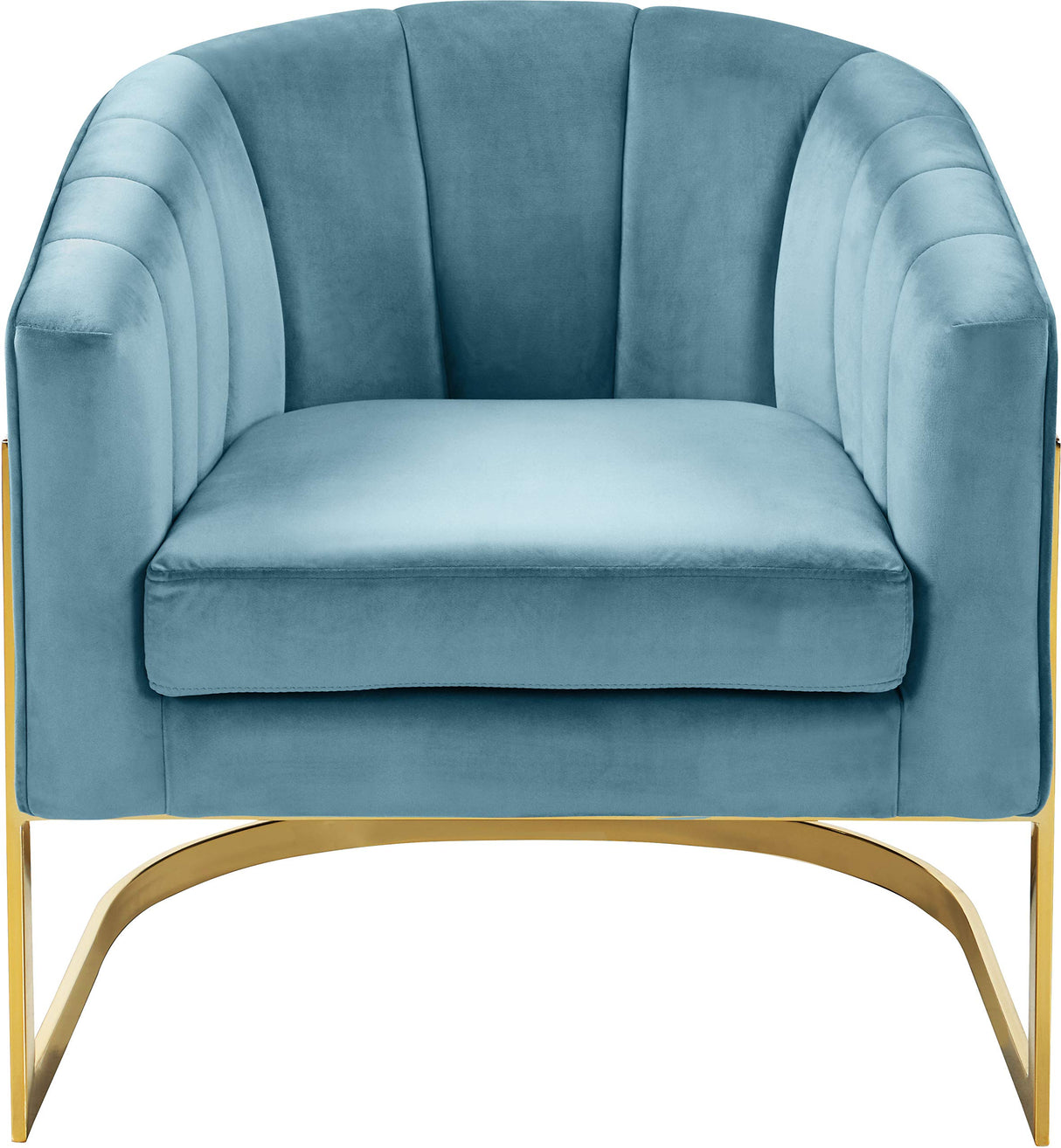 Carter Collection Modern | Contemporary Upholstered Velvet Barrel Accent Chair with Gold Stainless Base, Aqua, 29" W x 27.5" D x 31" H