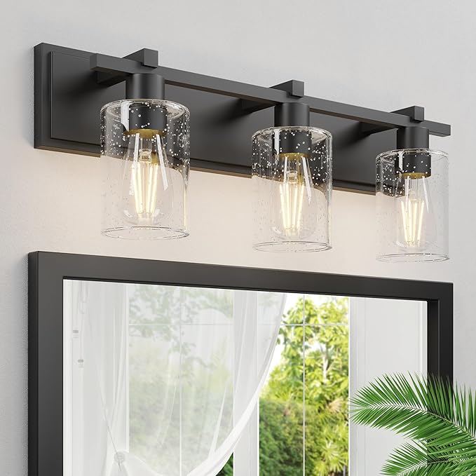 Bathroom Vanity Light, 3 Light Brushed Nickel Bathroom Light Fixture with Thickened Seeded Glass