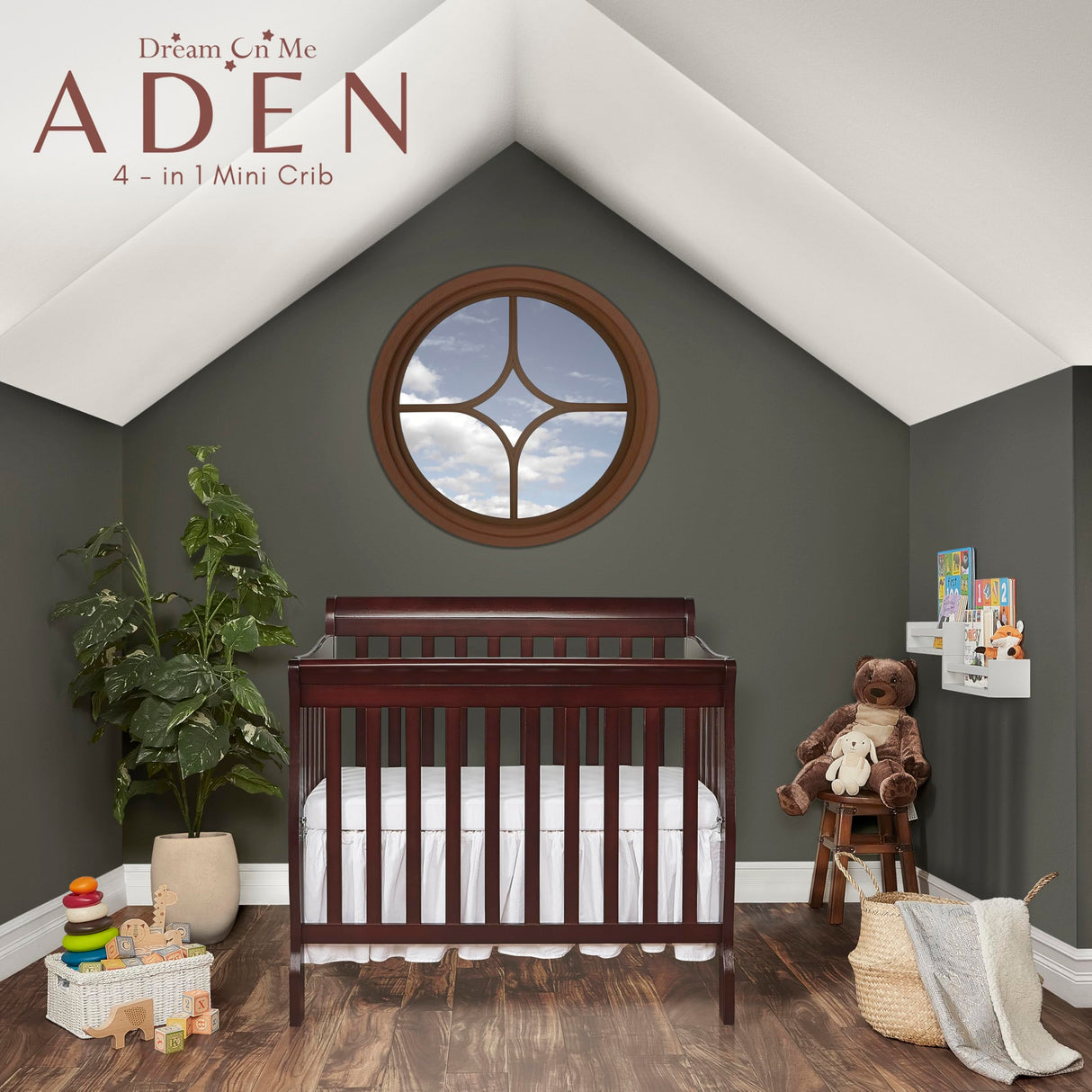 Aden 4-in-1 Convertible Mini Crib In Espresso, Greenguard Gold Certified