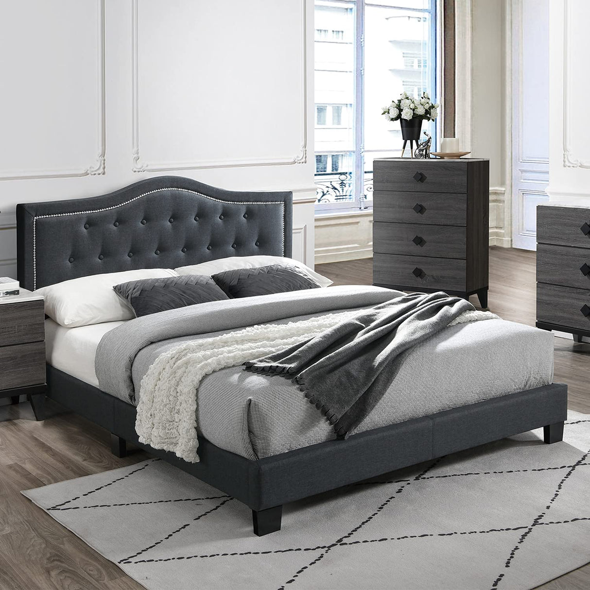Twin Fabric Upholstered Bed, Charcoal