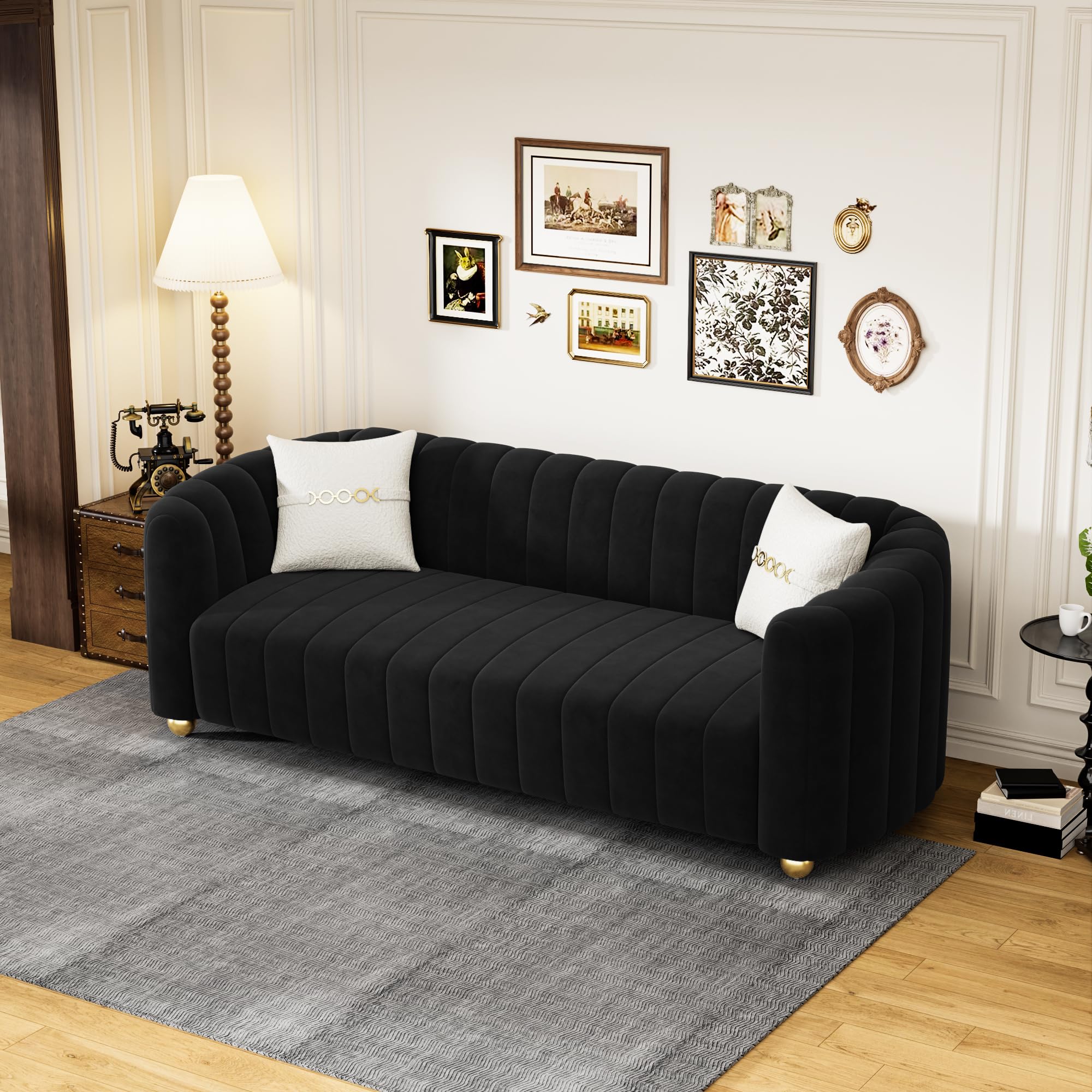 83'' Luxury Velvet Sofa Mid Century Modern 3 Seat Couch for 3 Person Fashion Comfy Couches