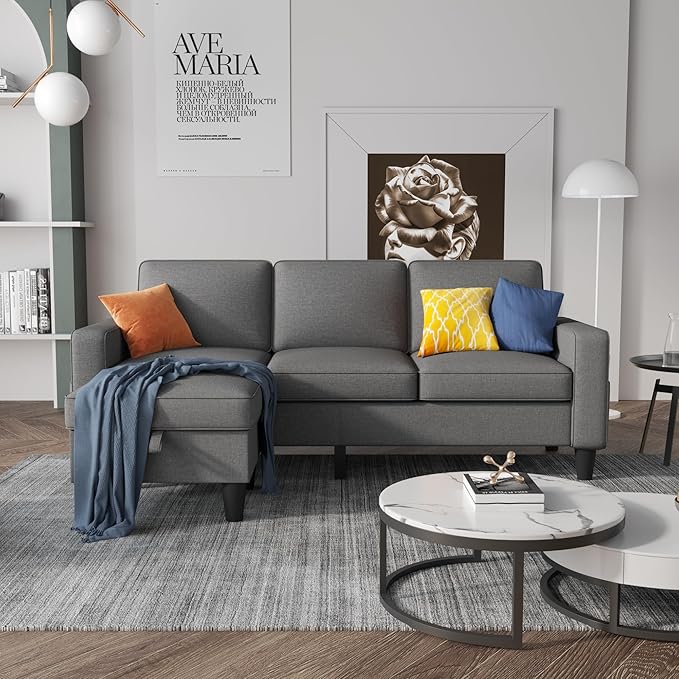 Convertible L-Shape Linen Sofa with USB, Cup Holders & Storage