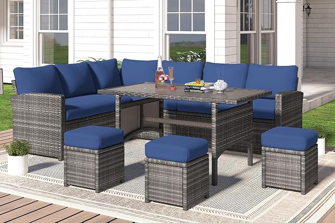 7 Pieces Patio Furniture Set, Outdoor Sectional Sofa Conversation Set