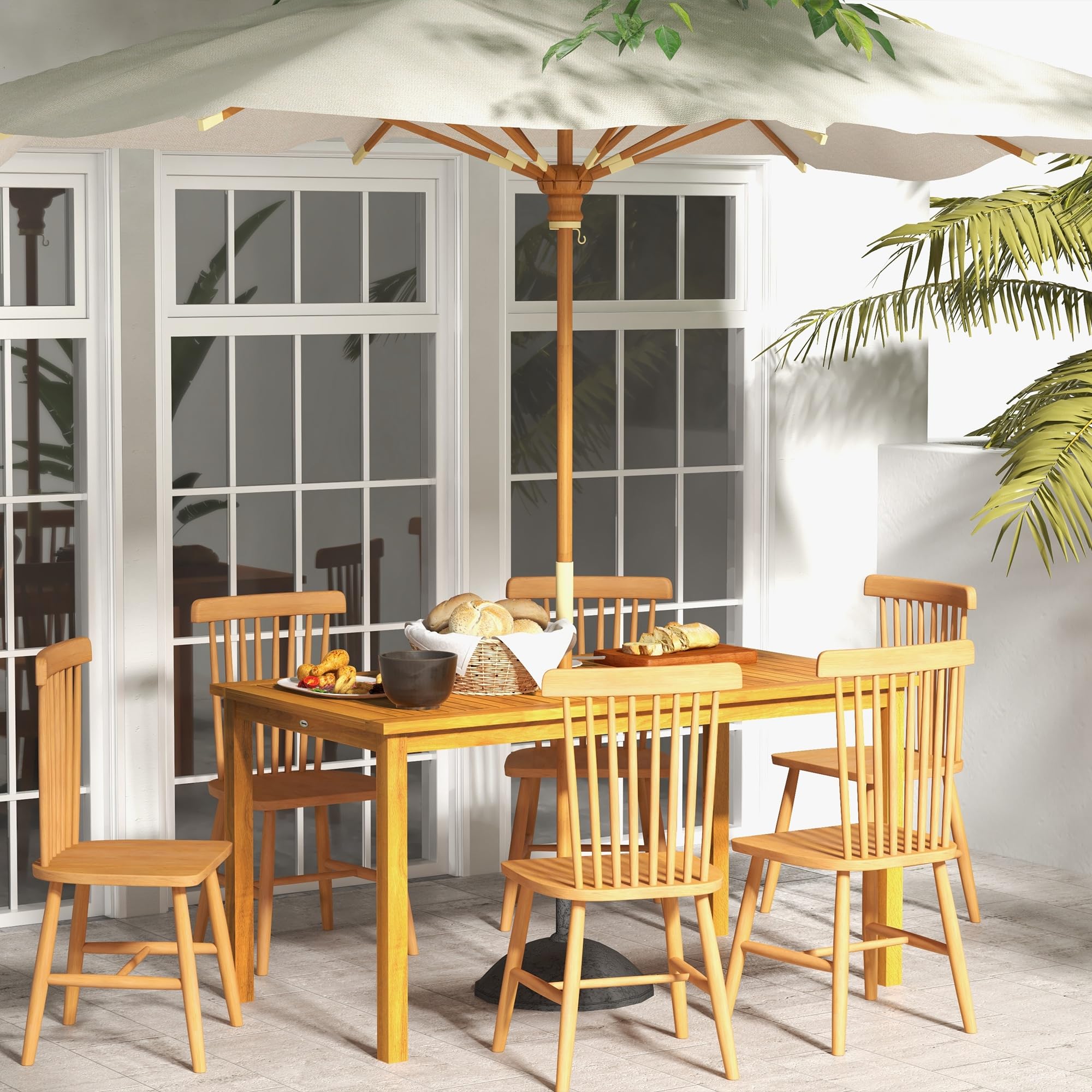 Rectangle Patio Table for 6, Outdoor Dining Table with Umbrella Hole