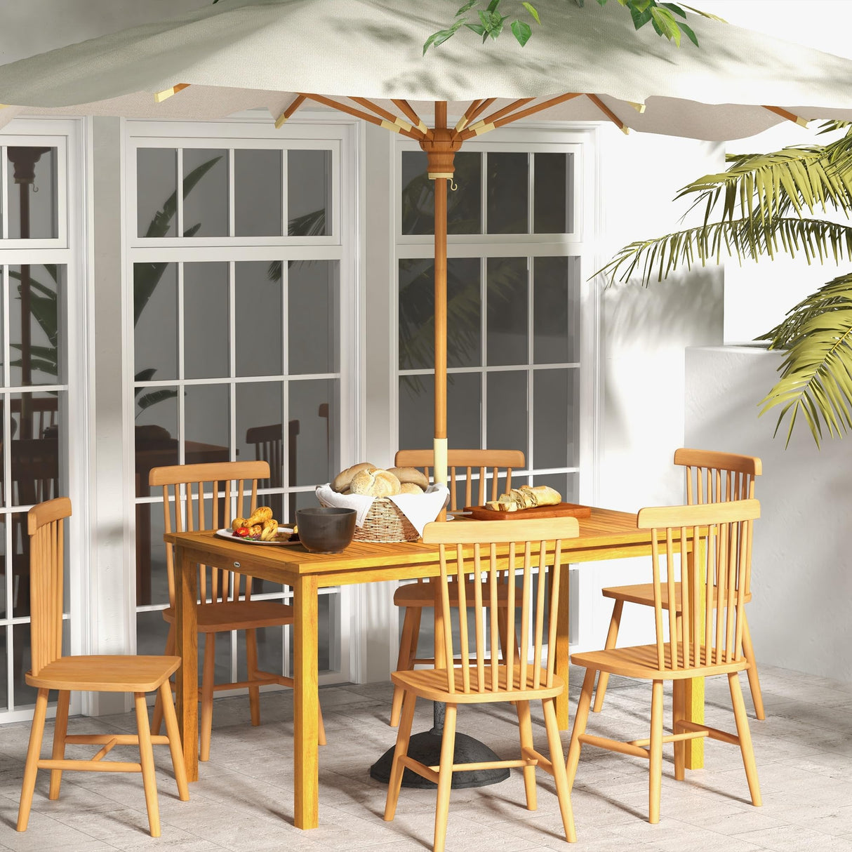 6-Person Acacia Wood Patio Dining Table with Umbrella Hole