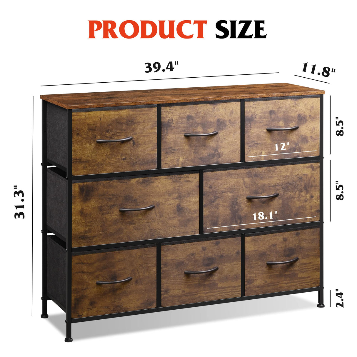 8 Drawer Dresser for Bedroom, Fabric Dresser with Large Storage Drawer Unit for Entryway