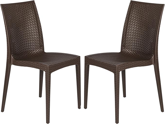 Modern Weave Design Mace Indoor/Outdoor Dining Chair (Set of 2), Black