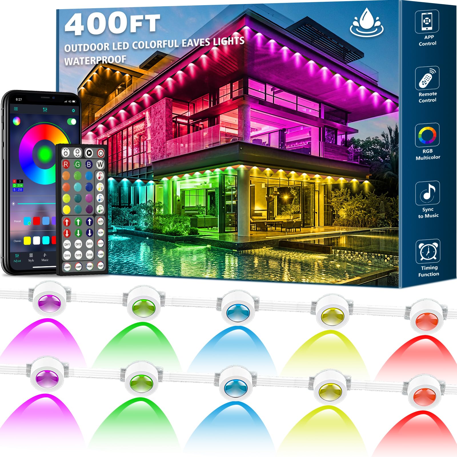 400FT Permanent Outdoor Lights,RGB Eaves Lights with App Control Remote
