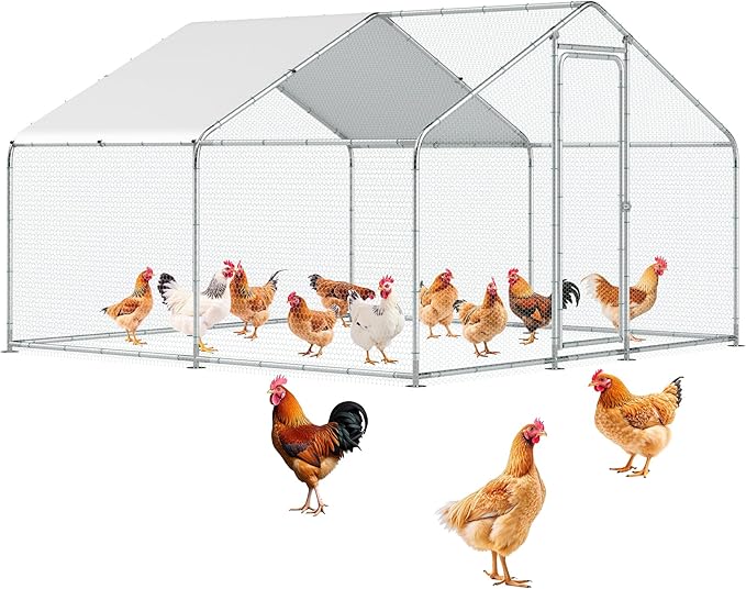 PoultryFort Large Metal Chicken Coop with Waterproof Roof & Secure Lock