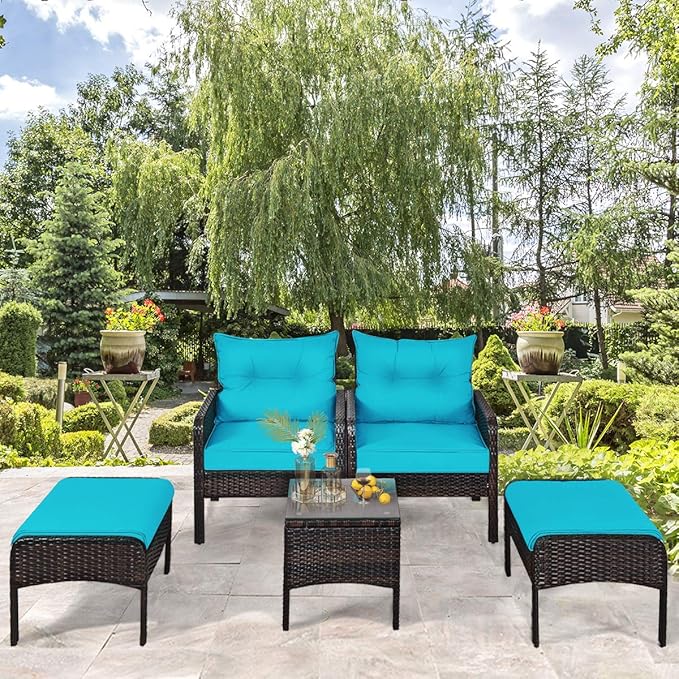 5-Piece Patio Furniture Set Outdoor Rattan Wicker Conversation Set