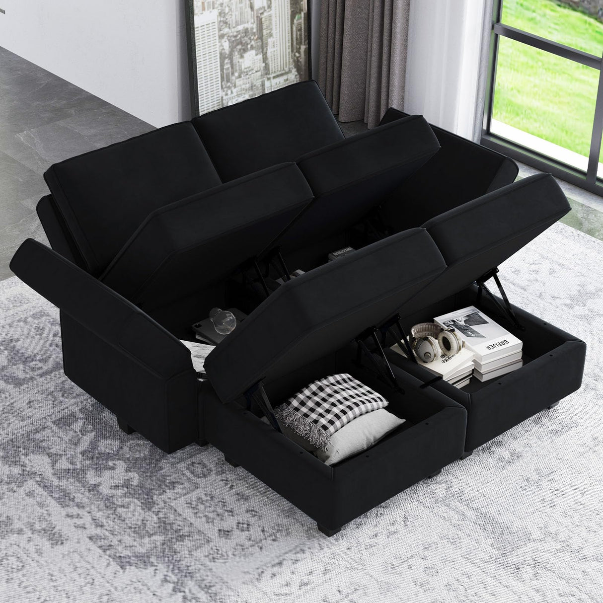 Modular Sectional Sofa with Reversible Chaise L Shaped Couch with Ottoman Modular