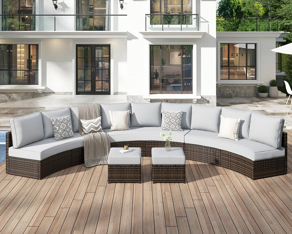 Outdoor Patio Furniture Sets, 5-Piece Half Moon Patio Sectional Sets for 11 People