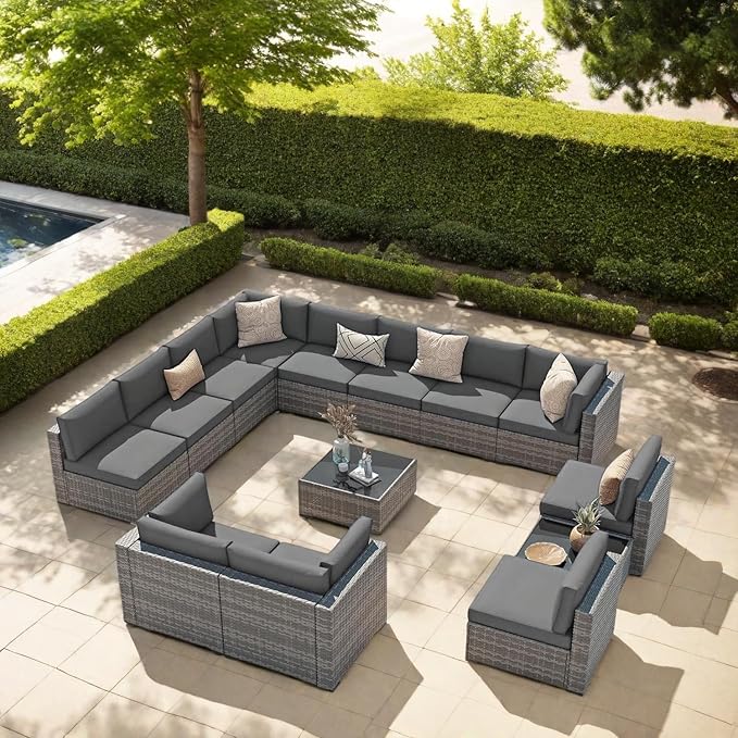 7-Piece Outdoor Patio Sectional Set, Durable Rattan Couch