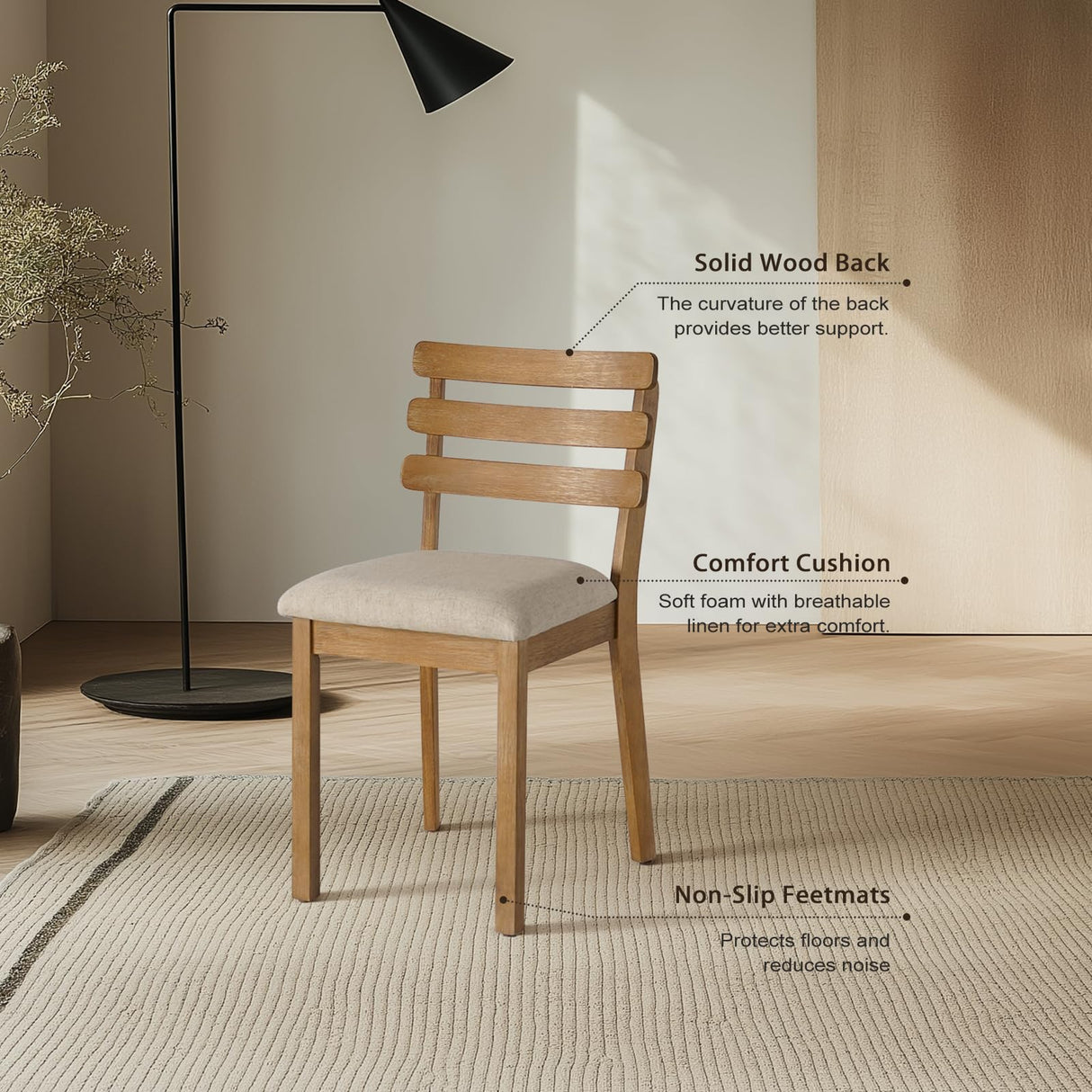 Dining Table Set for 4, Wooden Dining Roon Table and Solid Wood Chairs, 5-Piece Modern