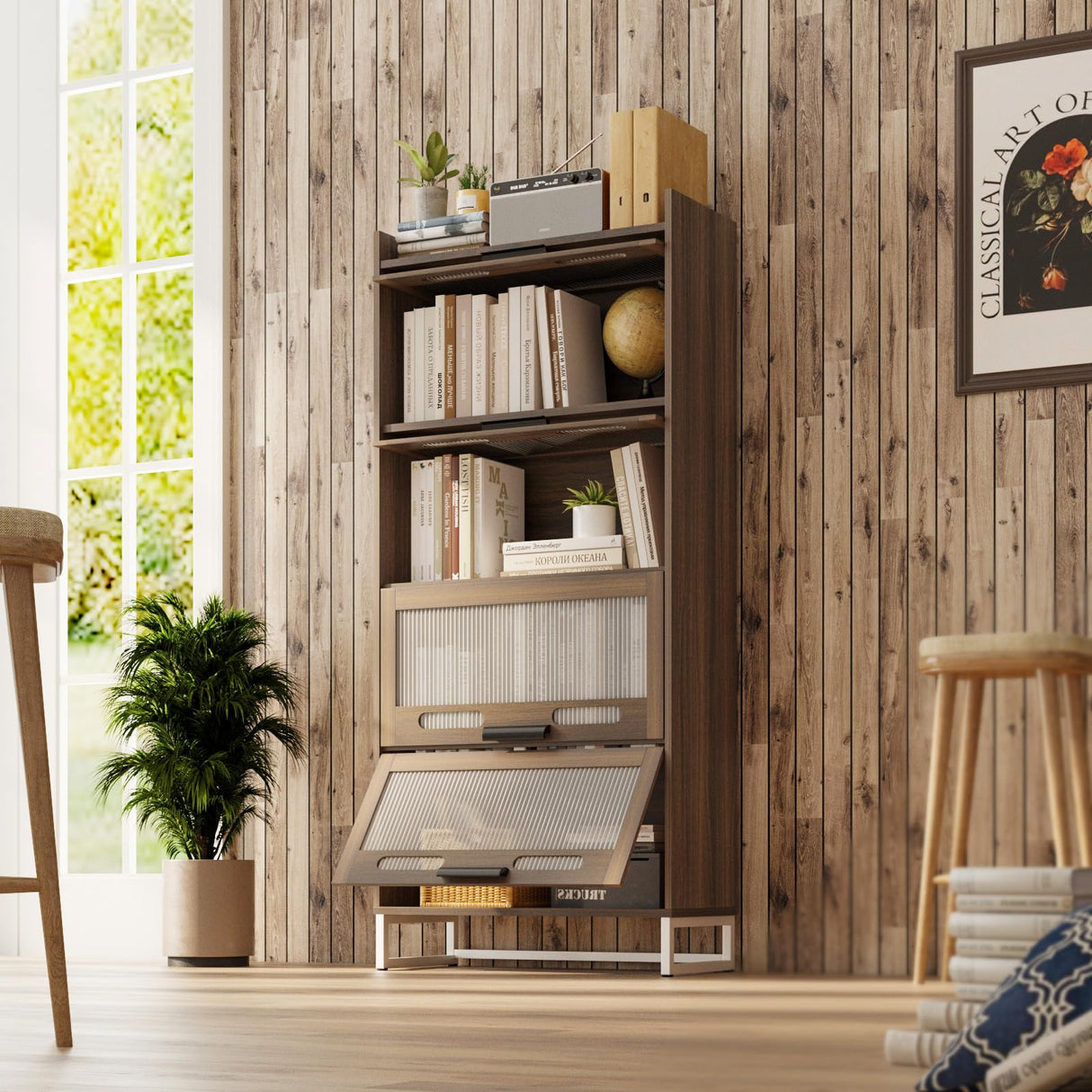 Wooden Storage Cabinet with 4 Drawers, Freestanding Bathroom Cabinets with Acrylic