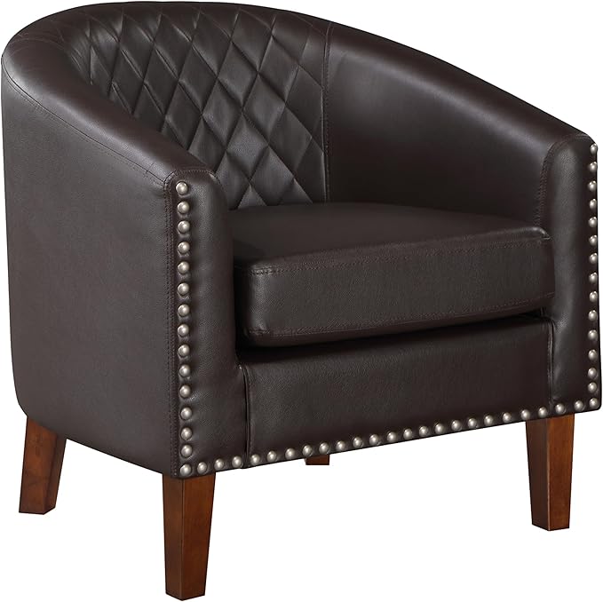 Comfy Barrel Accent Chair - Faux Leather Living Room Chair Club Chair with Cushion