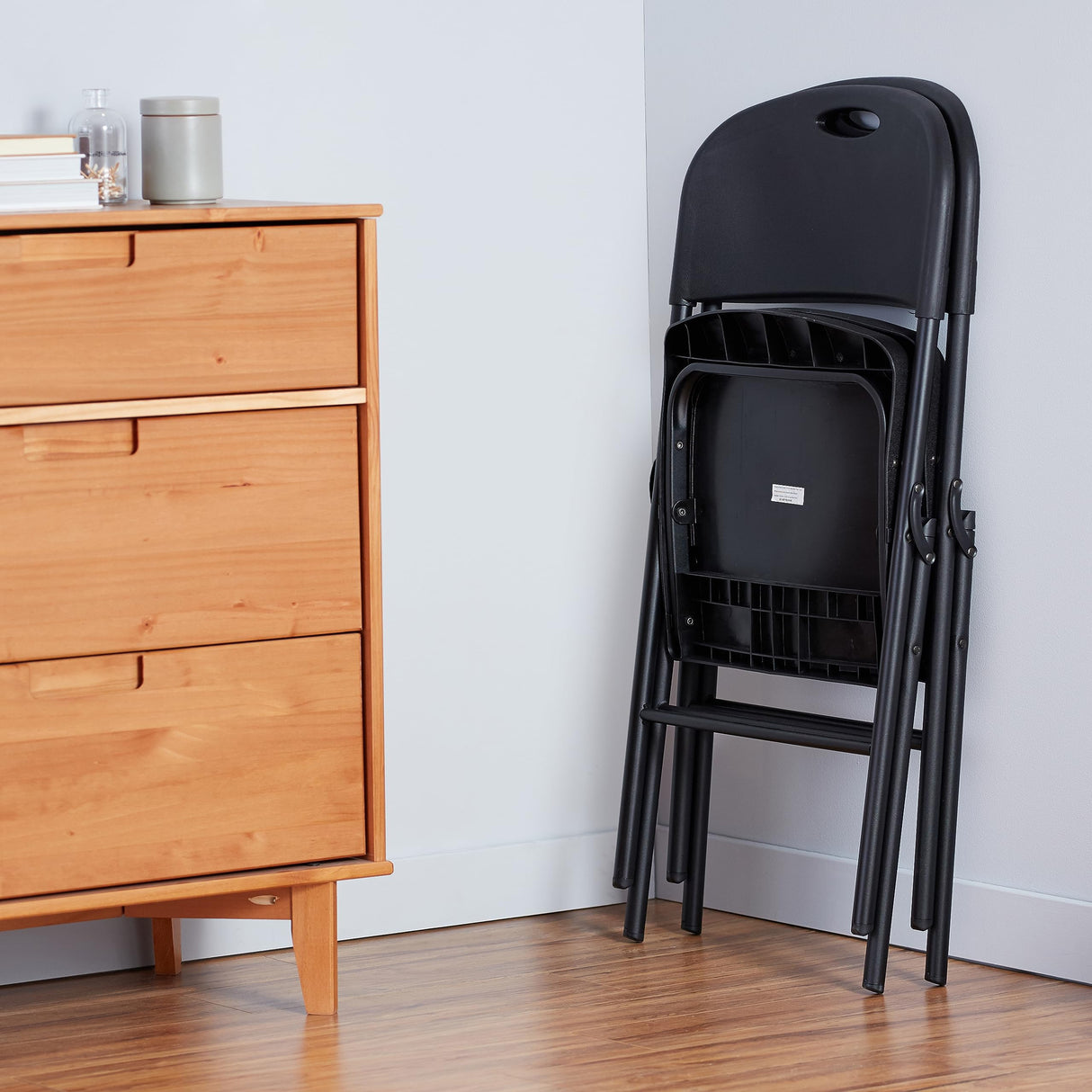 Foldable Portable Sturdy Folding Plastic Chair, 350-Pound Capacity, Black, 2-Pack