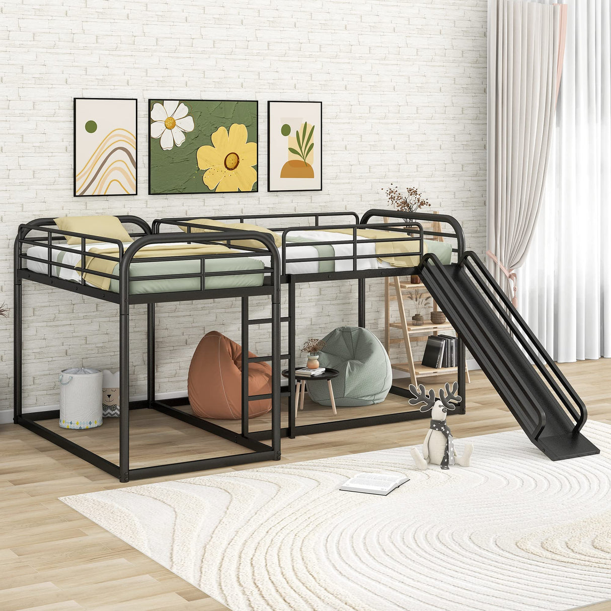 L Shaped Bunk Bed for 4, Quad Bunk Bed Twin Size