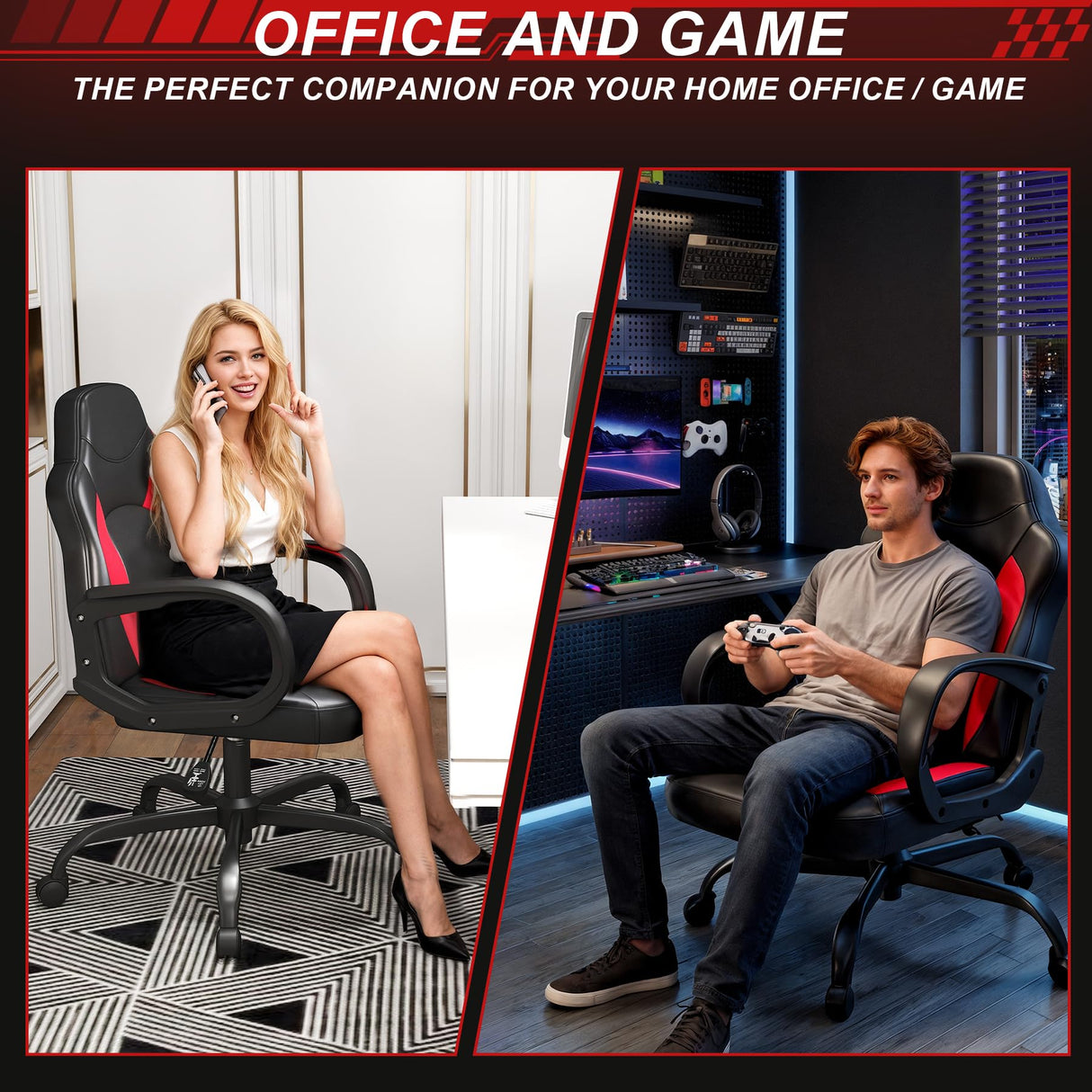 Ergonomic Gaming Office Chair with Lumbar Support - Red