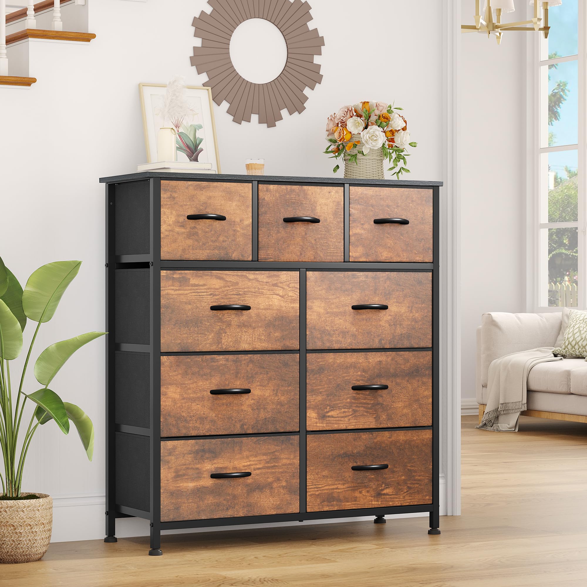 Dresser with 9 Drawers - Fabric Storage Tower, Organizer Unit for Living Room