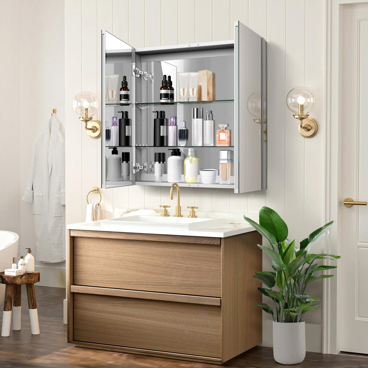 29 x 31.5 in Double Door Medicine Cabinet with Mirror, Adjustable Shelves & Durable