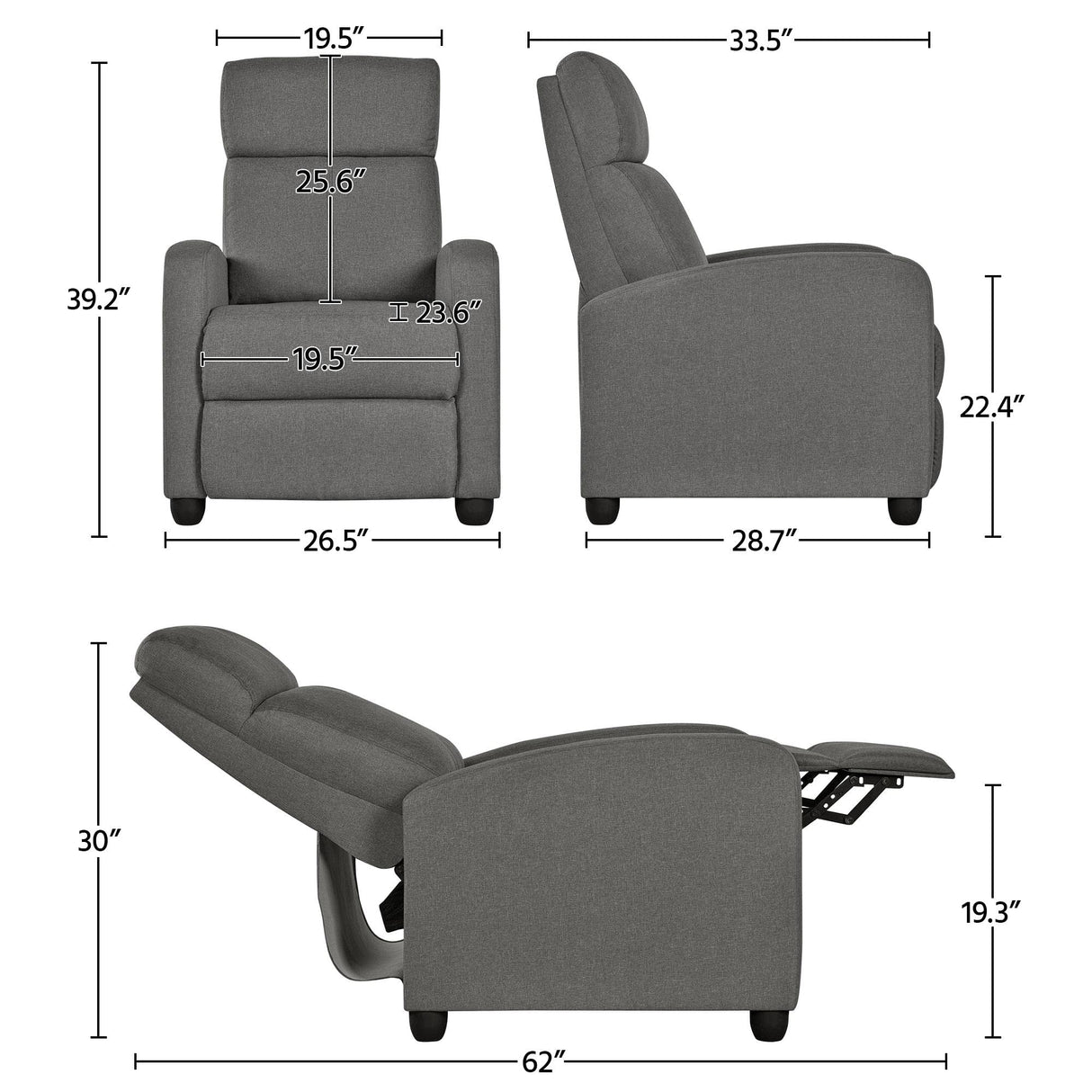 CloudHug Manual Fabric Recliner Chair – with Pocket Spring Support