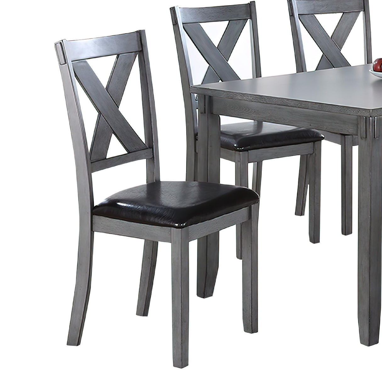 6 Piece Dining Set with Table, 4 Chairs and Bench, Faux Leather, Gray, Black