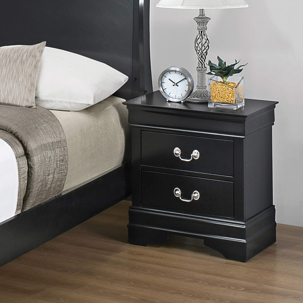 2-Drawer Black Nightstand
