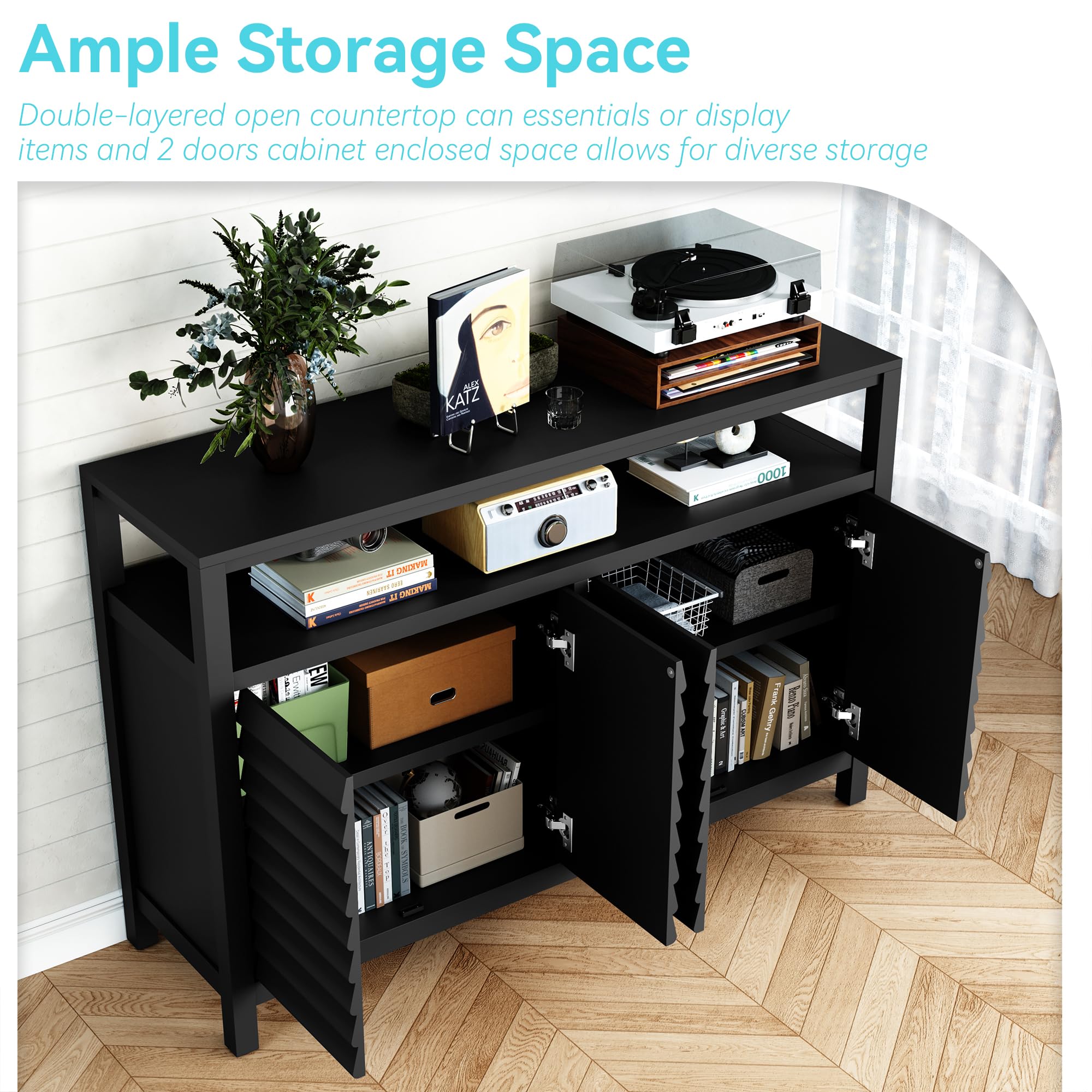 Sideboard Buffet Cabinet with 4 Doors&Shelves, Accent Storage Cabinet with Decorative