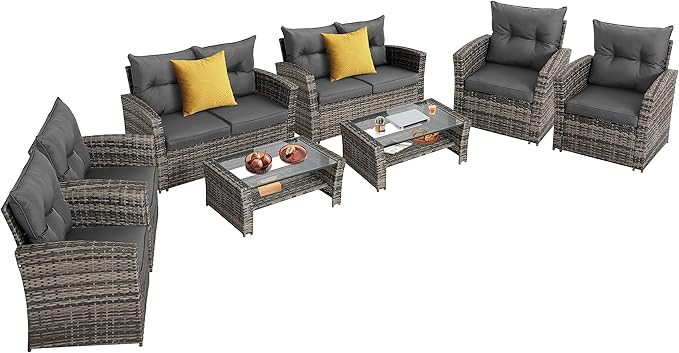 Outdoor Conversation Sets 8-Piece Wicker Rattan Sectional Sofa