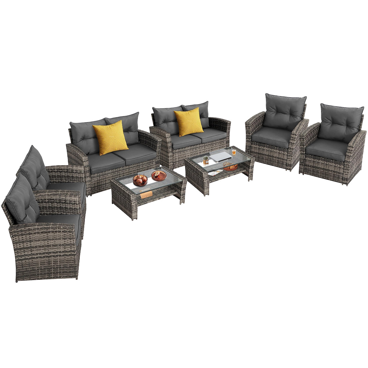 Outdoor Conversation Sets 8-Piece Wicker Rattan Sectional Sofa