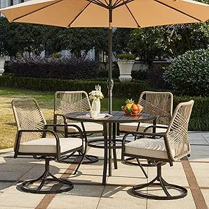 5-Piece Outdoor Dining Set, 4 Swivel Rattan Chairs
