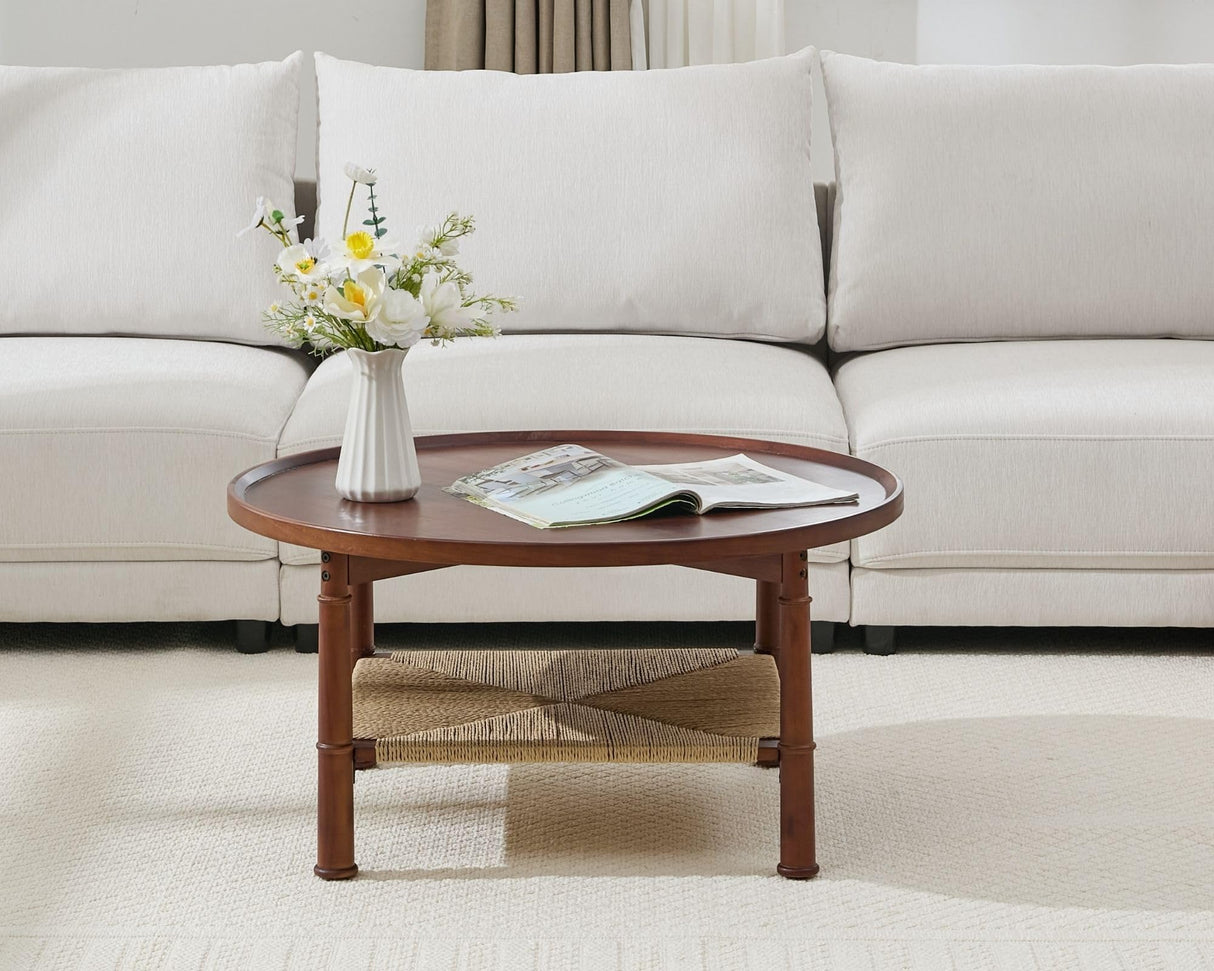 32" Round Coffee Table for Living Room, 2-Tier Small Living Room Table