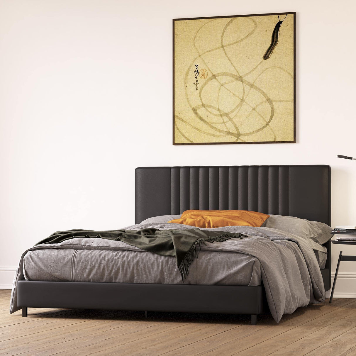 Rio Faux Leather Upholstered Platform Bed with Tufted Headboard