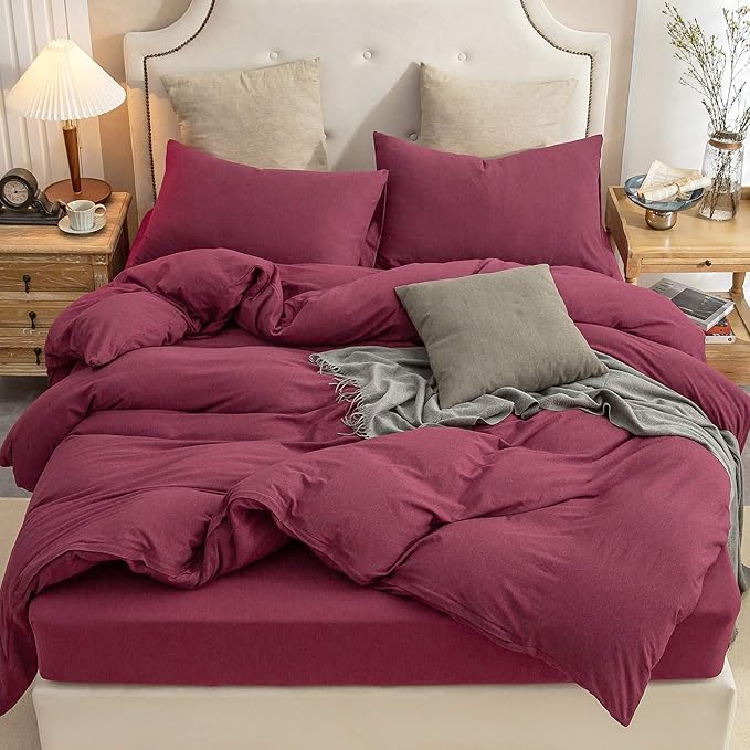 Jersey Knit Duvet Cover Set 100% T-Shirt Cotton Super Soft Comfy 3pc Bedding Set