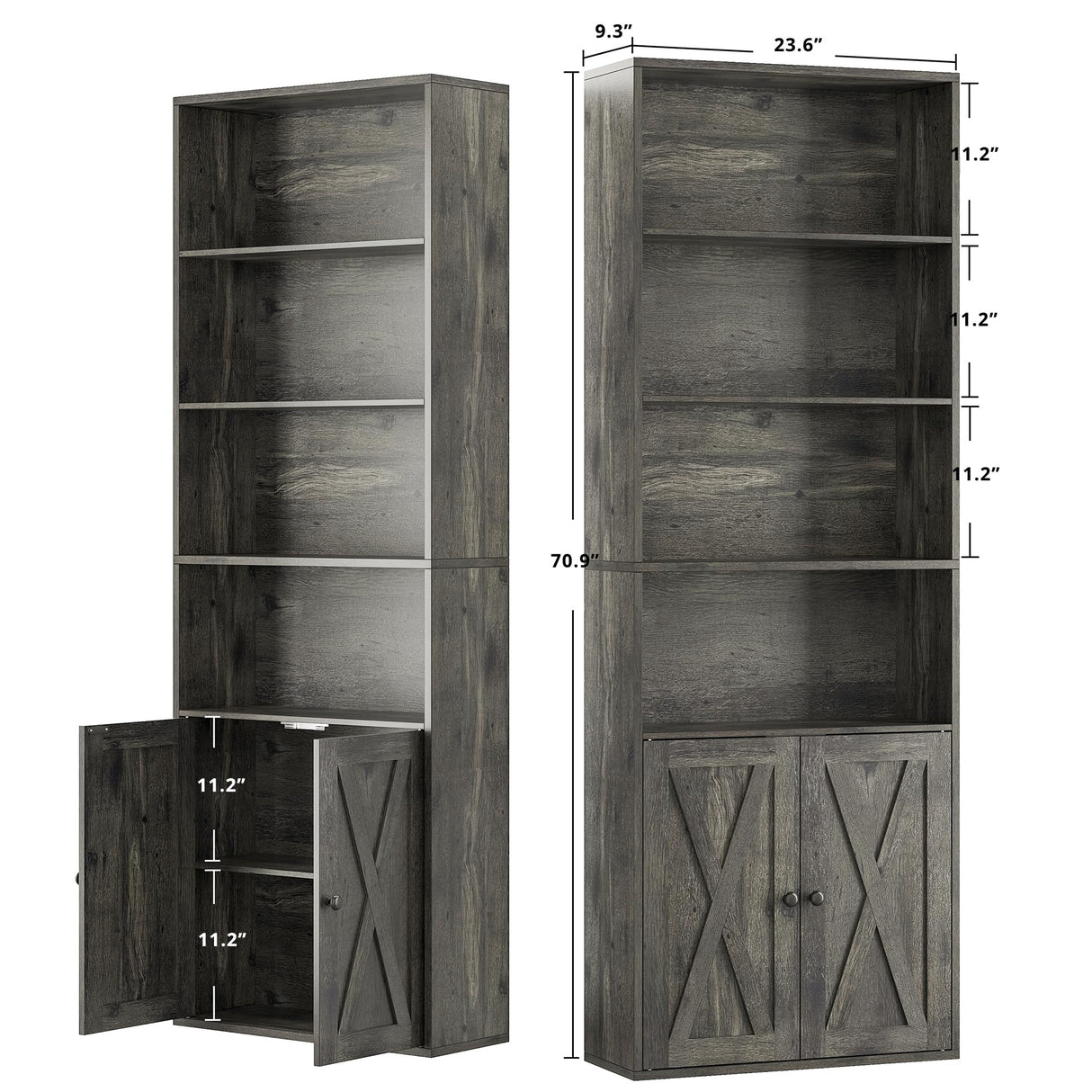 Industrial Bookshelves and Bookcases with Doors Set of 2 Floor Standing 6 Shelf Display