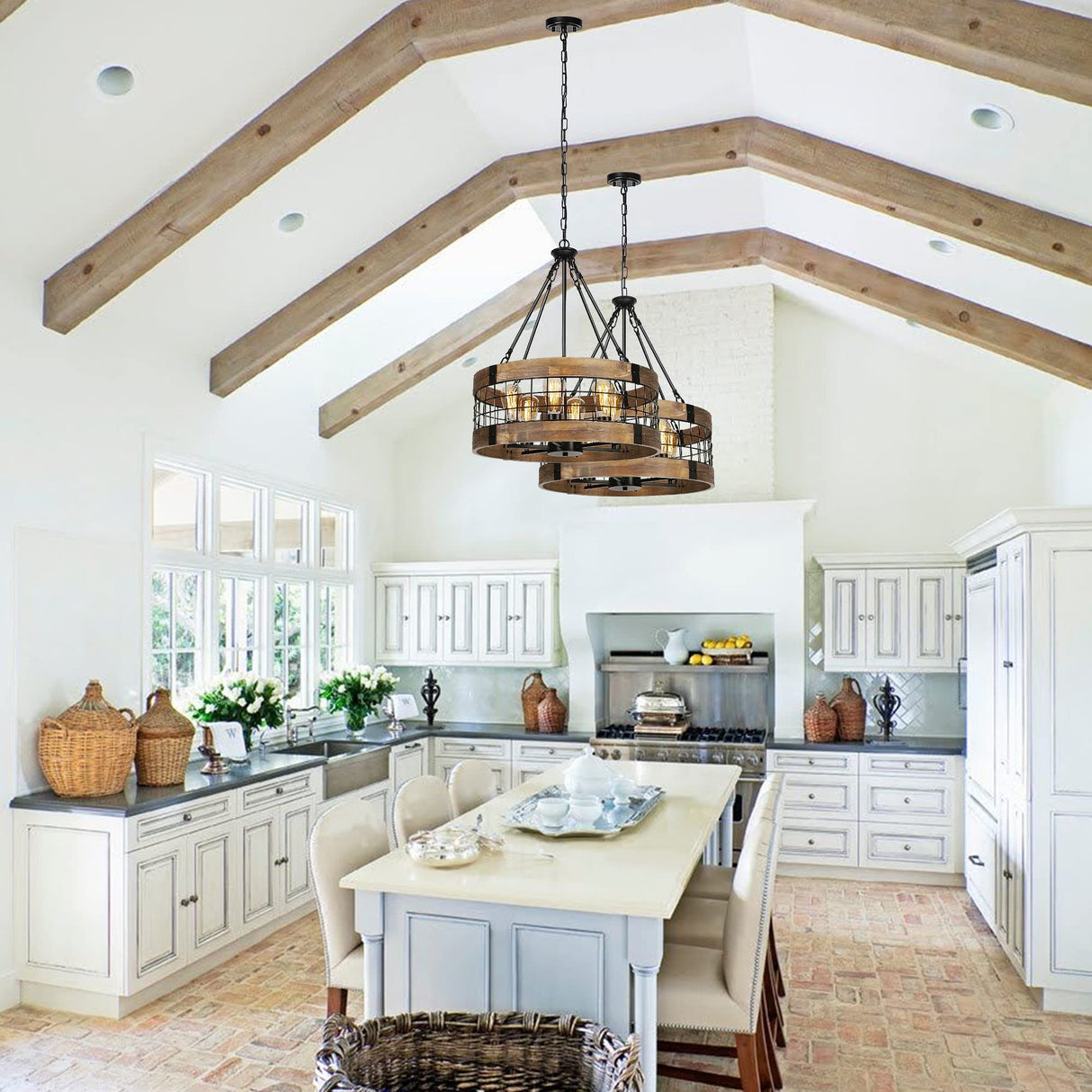 6-Light Farmhouse Chandelier for Entryway, Rustic Dining Room Light Fixtures