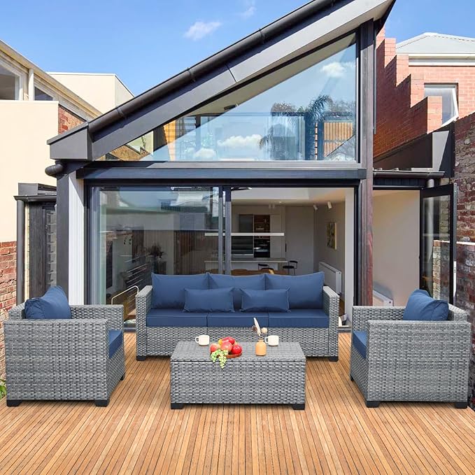 4 Piece Wicker Patio Furniture Sets Outdoor Conversation Set PE Rattan Sectional