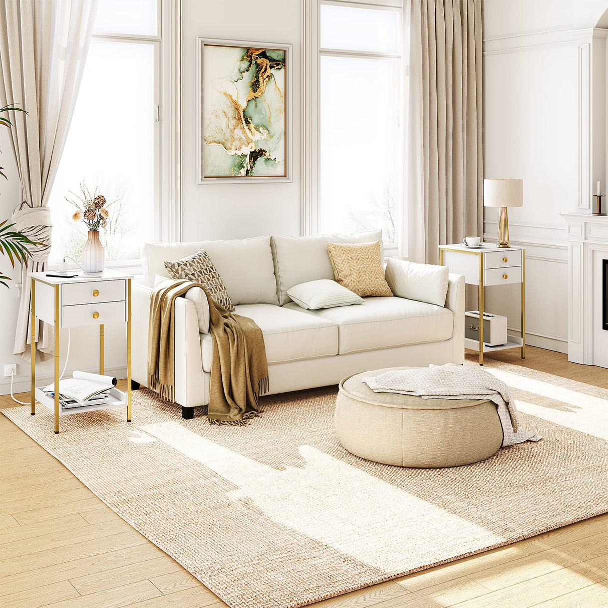 Nightstand with Charging Station, Tall End Table, Side Table