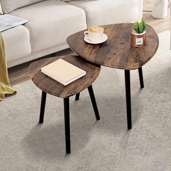 Coffee Table Set of 2 Triangular End Side Tables Modern Industrial Simple Nightstand