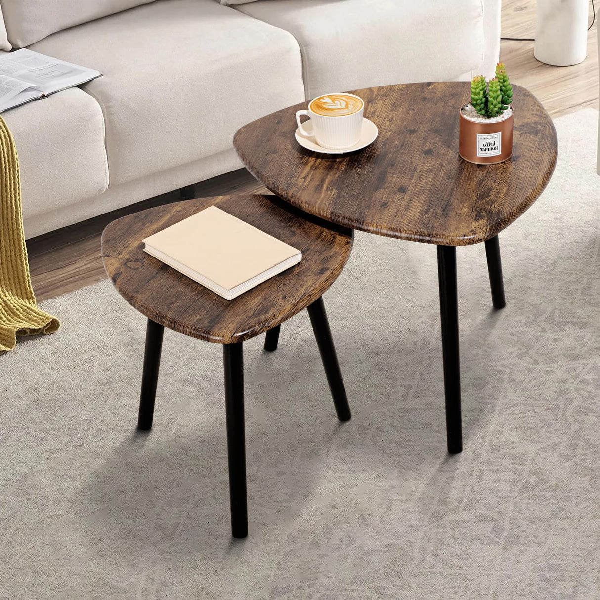 Coffee Table Set of 2 Triangular End Side Tables Modern Industrial Simple Nightstand