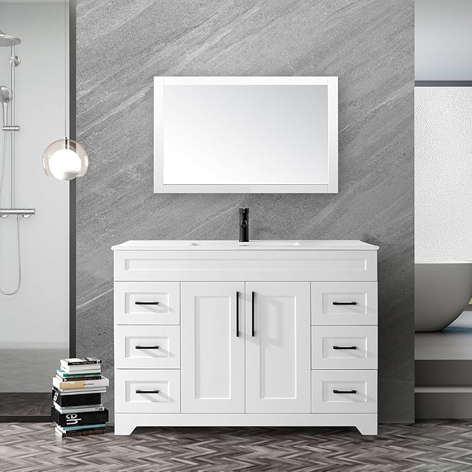 36ā Luxurious Bathroom Vanity with Ceramic Sink Combo, White Bathroom Cabinet
