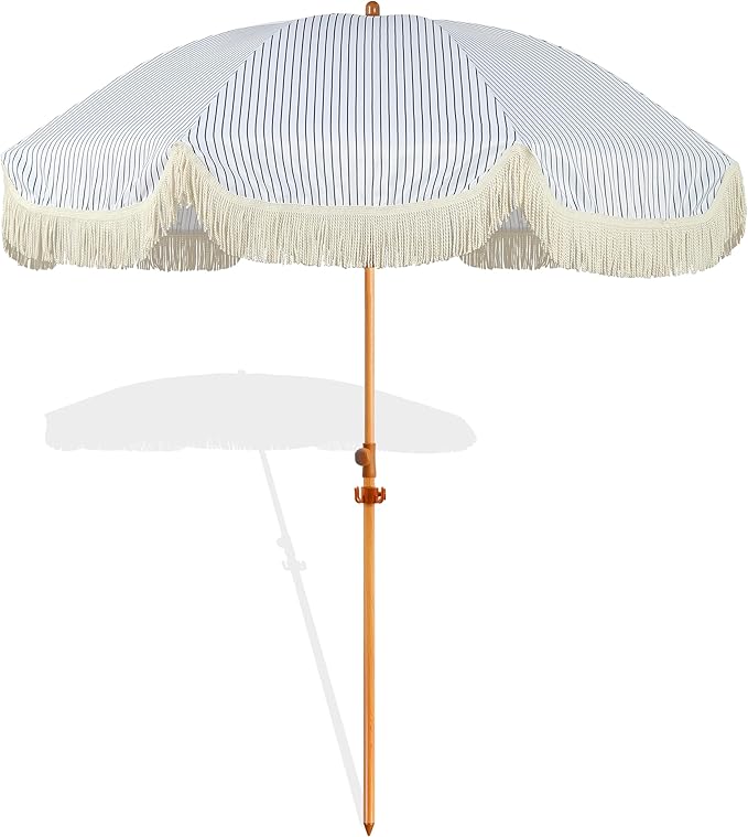 6.5ft Patio Umbrella with Fringe, Beach Umbrella, Fringe Umbrella Outdoor Patio
