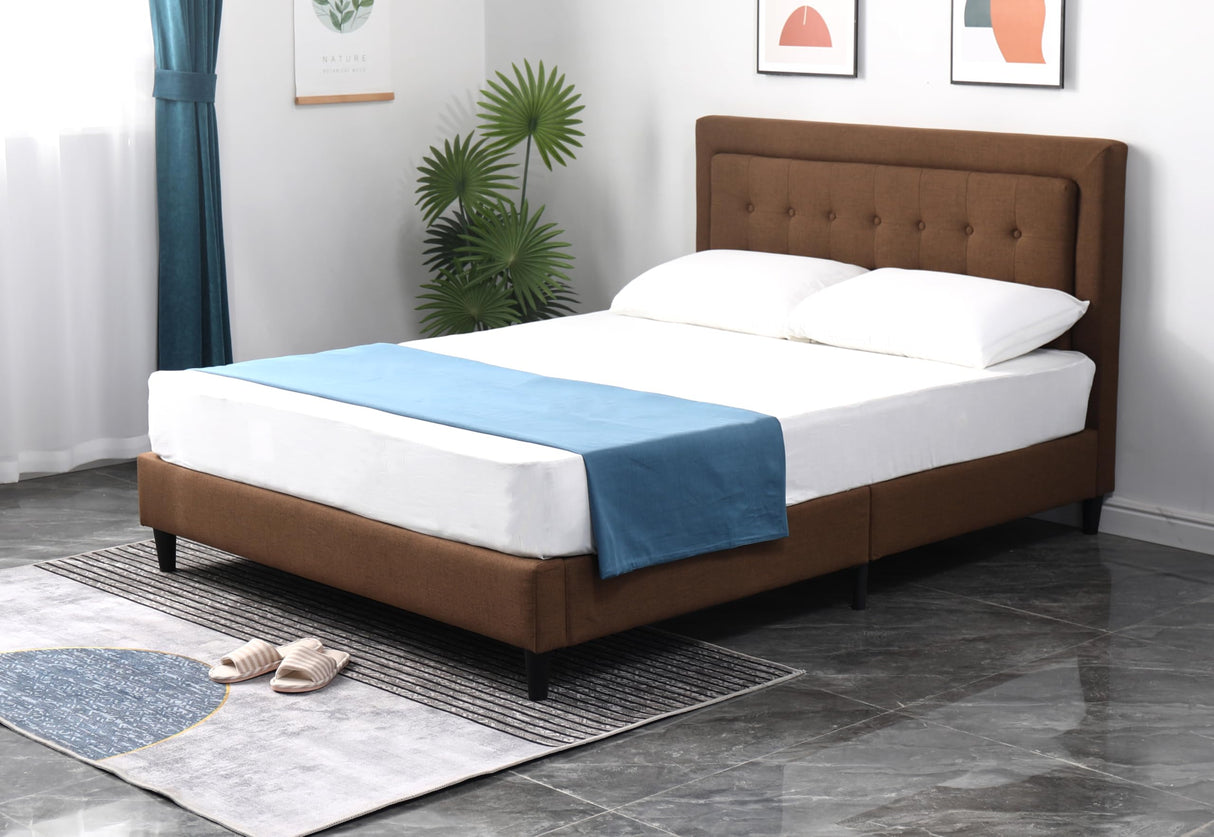 Bed Frame with Striped Button Tufted Headboard